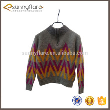 Hot sale pure cashmere children half neck sweater with pattern